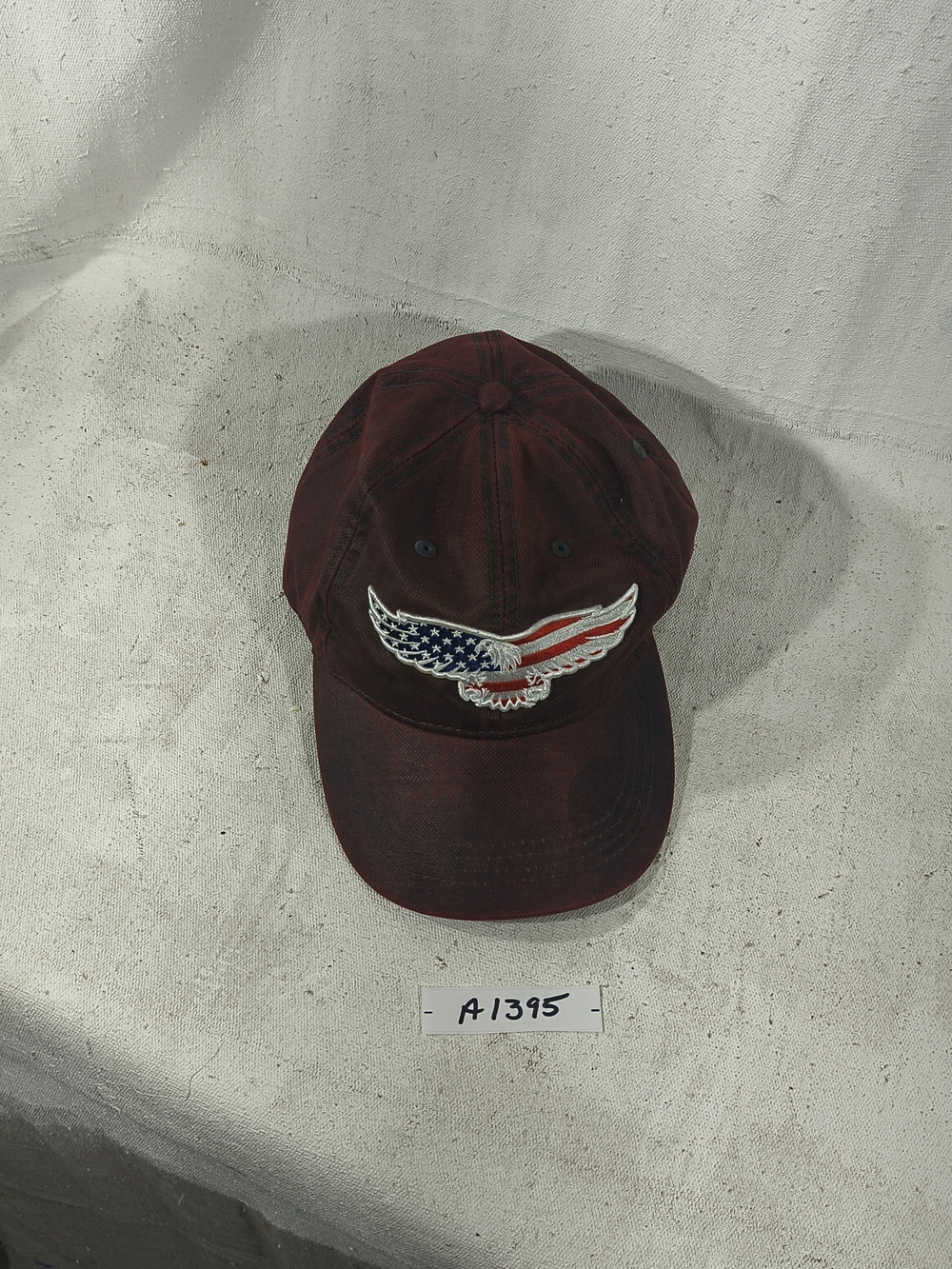 Men's Maroon Baseball Cap with American Flag Eagle Patch